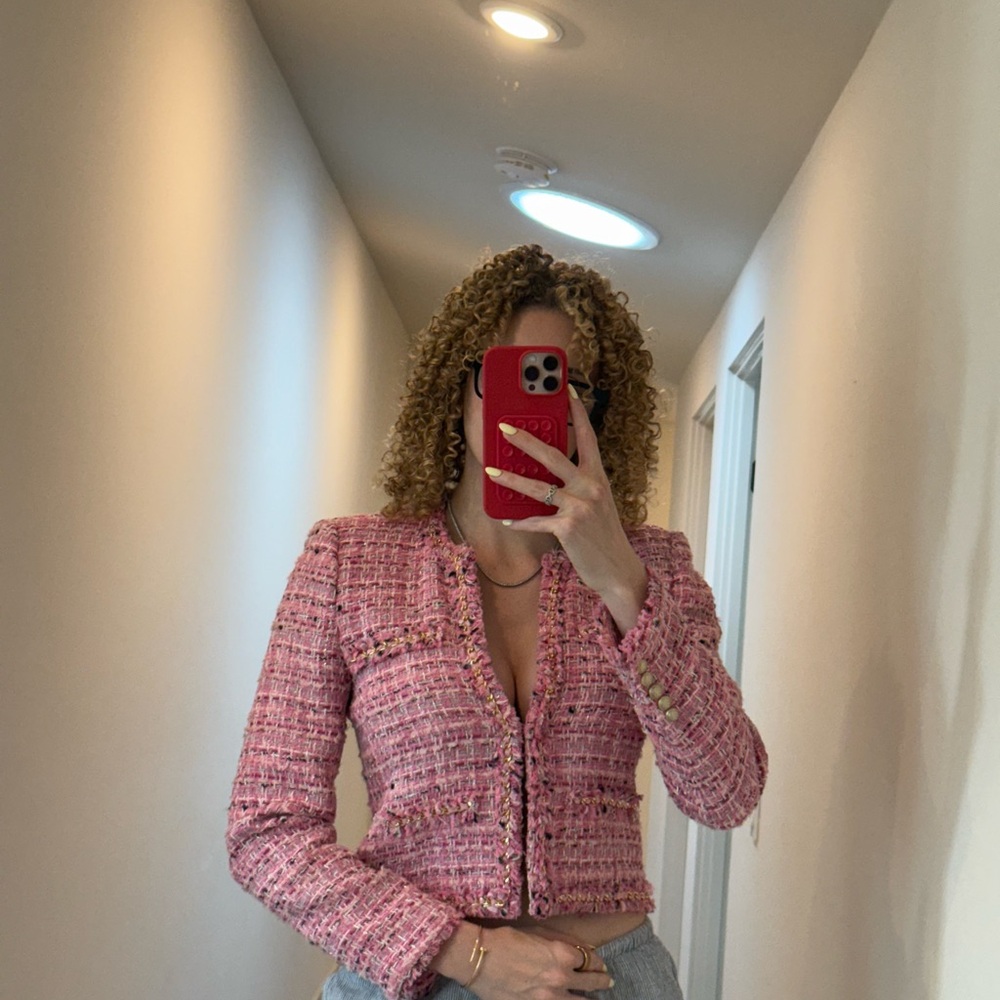 Women's Pink Tweed Jacket Skirt Set